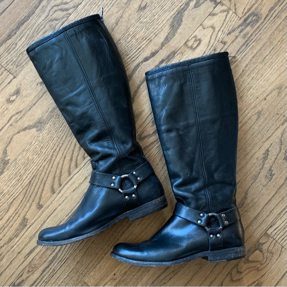 Frye Phillip Harness Tall Boots, Black, size 9.5